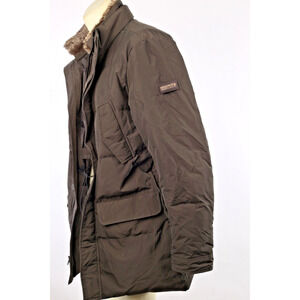 Woolrich Brown Feather Down Fur Collar Men's Parka Winter Coat Size S